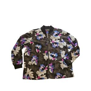 BOB MACKIE WEARABLE ART Womens LARGE Full Zip Floral Soft Fleece Jacket gray